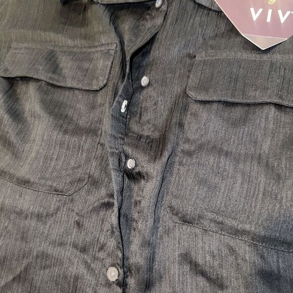 Women's Long Sleeve Chiffon Button-Down Shirt - Ava & Viv Black XXL. NWT. C - Picture 4 of 8